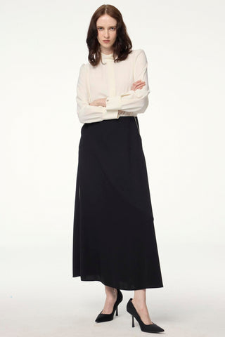 Şerit Detaylı Cepli Düz Siyah Etek 0182