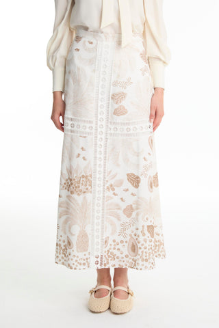 Striped Detail Patterned Beige Skirt 0187