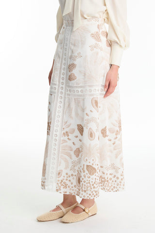 Striped Detail Patterned Beige Skirt 0187