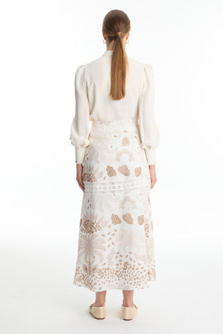 Striped Detail Patterned Beige Skirt 0187