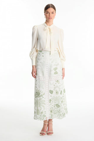 Şerit Detaylı Desenli Yeşil Etek 0187