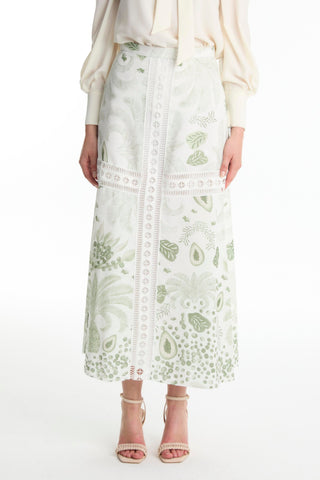 Striped Detail Patterned Green Skirt 0187