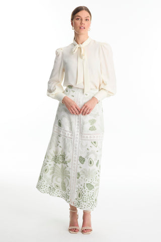 Striped Detail Patterned Green Skirt 0187