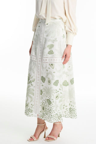 Striped Detail Patterned Green Skirt 0187