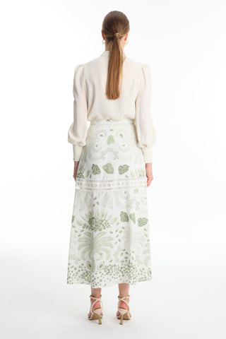 Striped Detail Patterned Green Skirt 0187