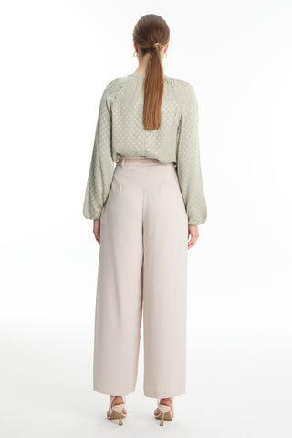 Wide Leg Beige Trousers with Belt Detail 0222