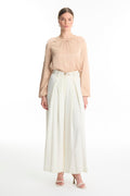 Wide Leg Off-White Trousers with Belt Detail 0222