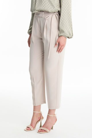 Pleated Belt Detail Beige Trousers 0229