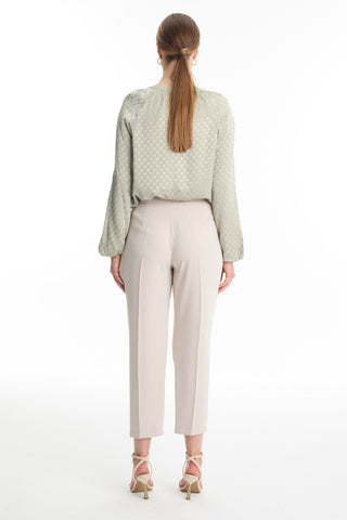 Pleated Belt Detail Beige Trousers 0229