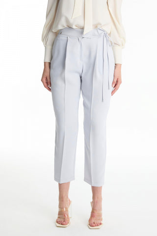 Pileli Kuşak Detaylı Gri Pantolon 0229