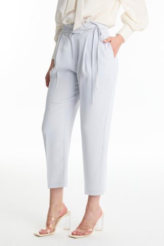 Pleated Belt Detail Grey Trousers 0229