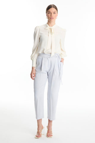 Pleated Belt Detail Grey Trousers 0229