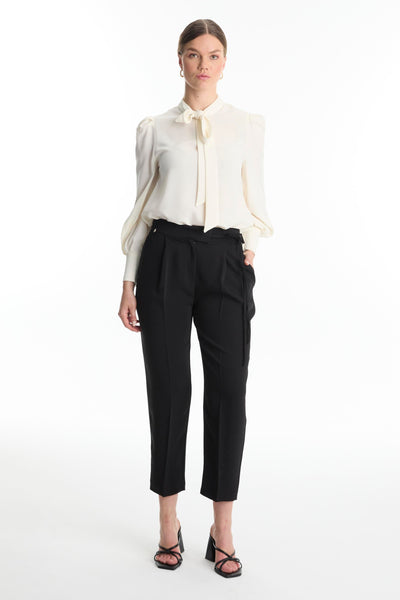 Black Trousers with Pleated Belt Detail 0229