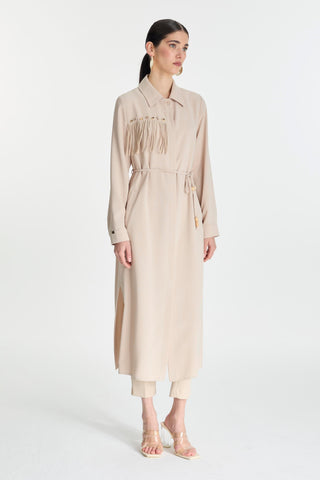 Seashell Detail Tassel Dress, Beige, Ready to Wear 0234 - Zhre Seashell Detail Tassel Dress, Beige, Ready to Wear 0234 - Zhre