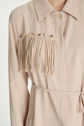 Seashell Detail Tassel Dress, Beige, Ready to Wear 0234