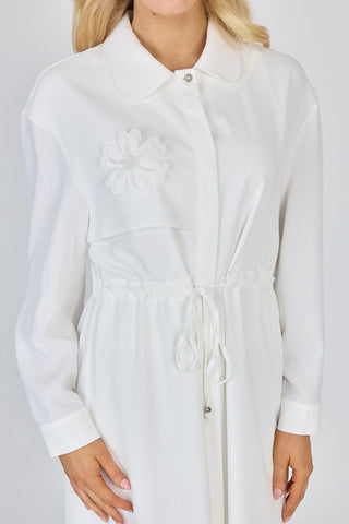 Shirt with Collar Brooch Detail, Ready to Wear, Ecru, 0256