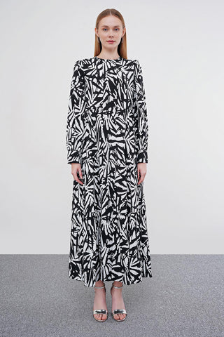 Desenli Uzun Siyah Elbise 0413