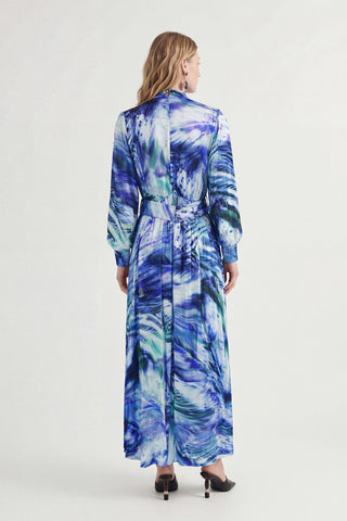 Desenli Uzun Mavi Elbise 0455