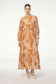 Hakim Yaka Yaprak Desenli Karamel Elbise 0482