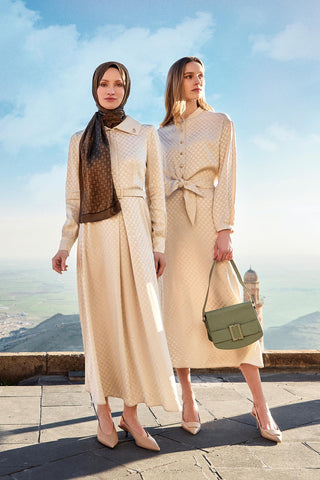 Jakarlı Kemer Detaylı Taş Elbise 0489