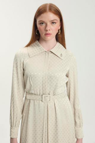 Jakarlı Kemer Detaylı Taş Elbise 0489