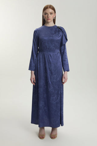 Jakarlı Omuz Detaylı Lavanta Elbise 0514