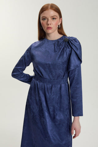 Jakarlı Omuz Detaylı Lavanta Elbise 0514