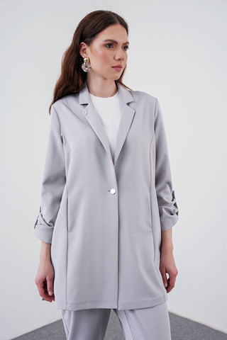 Jacket and Trousers Set with Sleeve Detail, Grey 1144