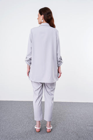Jacket and Trousers Set with Sleeve Detail, Grey 1144