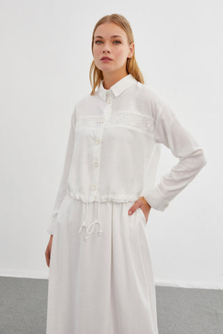 Lace Detail Two-Piece Ecru Set 1266