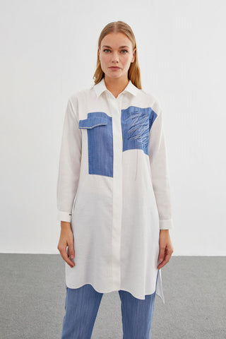 Aksesuar Detaylı Uzun Ekru Tunik 1371