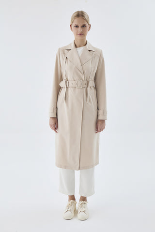 Kruvaze Yaka Apolet Detaylı Kemerli Taş Trençkot 13758