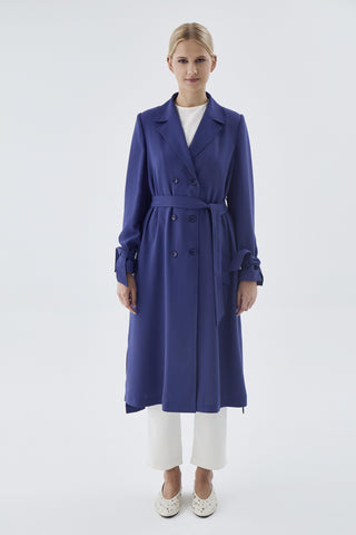 Kruvaze Yaka Kol Detaylı Kuşaklı Kap Menekşe Trençkot 13761