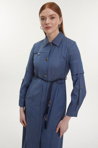 Gömlek Yaka Düğmeli Indigo Pardesü 13777