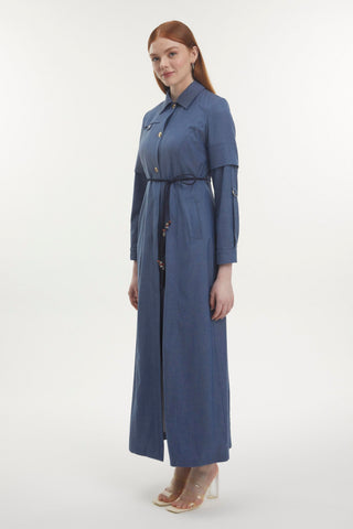 Gömlek Yaka Düğmeli Indigo Pardesü 13777