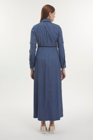 Shirt Collar Buttoned Indigo Trench Coat 13777
