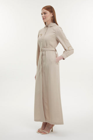 Kapüşonlu Fermuar Detaylı Kuşaklı Bej Pardesü 13785