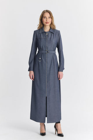 Gömlek Yaka Fermuarlı Indigo Pardesü 13792