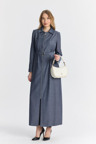 Gömlek Yaka Fermuarlı Indigo Pardesü 13792