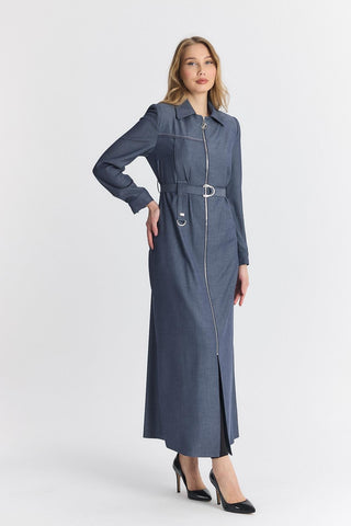 Gömlek Yaka Fermuarlı Indigo Pardesü 13792