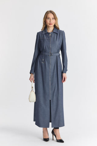 Gömlek Yaka Fermuarlı Indigo Pardesü 13792