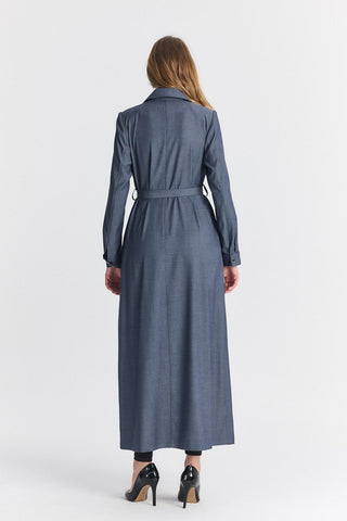 Shirt Collar Zippered Indigo Trench Coat 13792