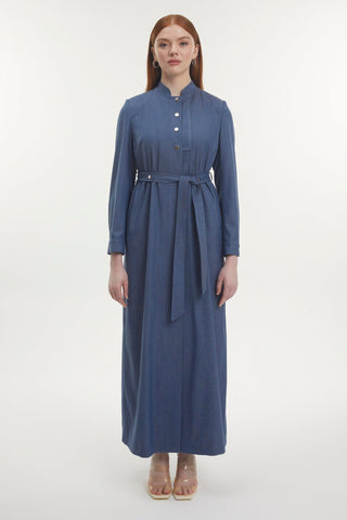 Hakim Yaka Kuşaklı Indigo Pardesü 13803