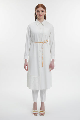 Gömlek Yaka Dantel Detaylı Uzun Ekru Tunik 1451