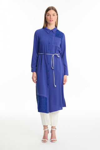 Gömlek Yaka Dantel Detaylı Uzun Menekşe Tunik 1451