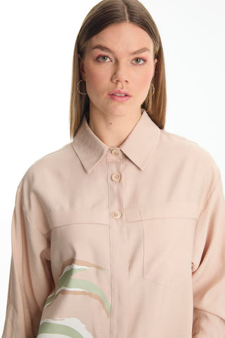 Patterned Buttoned Two-Piece Beige Set 1454