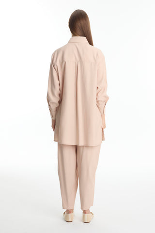 Patterned Buttoned Two-Piece Beige Set 1454
