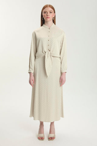 Jacquard Blouse and Skirt Two-Piece Stone Set 1489