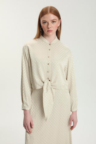 Jacquard Blouse and Skirt Two-Piece Stone Set 1489