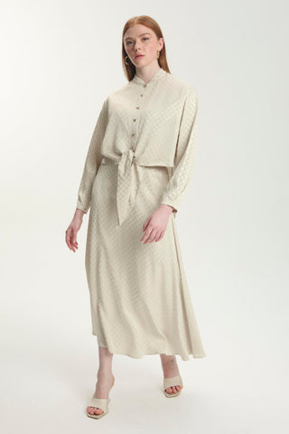 Jacquard Blouse and Skirt Two-Piece Stone Set 1489